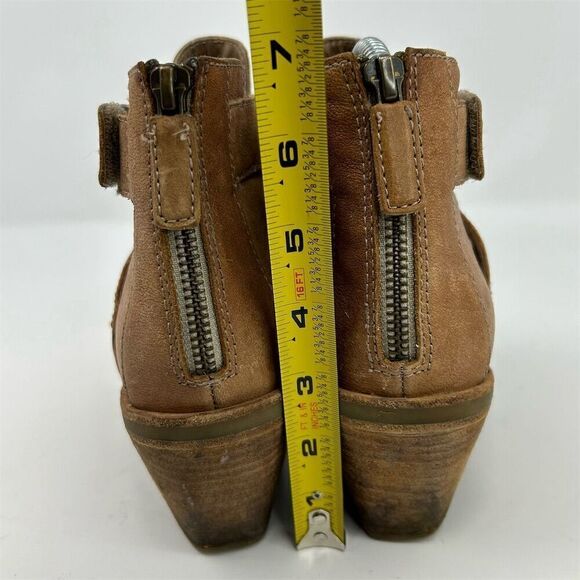 Eileen Fisher Ankle Booties Camel Tan Brown Leather Size 8 Strappy Back Zipper - Picture 8 of 15
